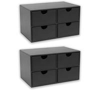 OSCO Faux Leather 4 Drawer Storage Chest, Stylish Desk Organiser for Stationery, Makeup, Jewellery & Accessories - Stackable Compact Drawer Box with Felt Lining for Home or Office - 2 Pack, Black