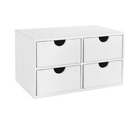 OSCO White Faux Leather 4-Drawer Storage Chest | Desk Organiser for Home & Office | Compact Filing Unit | Stylish Desktop Organiser | H18.5 x W33 x D21 cm