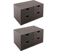 OSCO Faux Leather 4 Drawer Storage Chest, Stylish Desk Organiser for Stationery, Makeup, Jewellery & Accessories - Stackable Compact Drawer Box with Felt Lining for Home or Office - 2 Pack, Brown