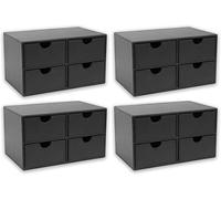 OSCO Faux Leather 4 Drawer Storage Chest, Stylish Desk Organiser for Stationery, Makeup, Jewellery & Accessories - Stackable Compact Drawer Box with Felt Lining for Home or Office - 4 Pack, Black