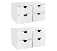 OSCO Faux Leather 4 Drawer Storage Chest, Stylish Desk Organiser for Stationery, Makeup, Jewellery & Accessories - Stackable Compact Drawer Box with Felt Lining for Home or Office - 2 Pack, White