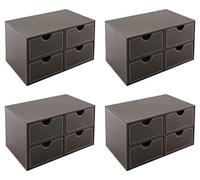 OSCO Faux Leather 4 Drawer Storage Chest, Stylish Desk Organiser for Stationery, Makeup, Jewellery & Accessories - Stackable Compact Drawer Box with Felt Lining for Home or Office - 4 Pack, Brown