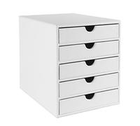 OSCO Faux Leather 5 Tier Paper Sorter A4 Drawer Unit, Document Storage Organiser, Desk Tidy for Home Office, Paperwork Filing Cabinet, 31 x 25.3 x 34 cm, White