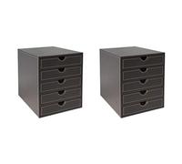 OSCO Faux Leather 5 Tier Paper Sorter A4 Drawer Unit, Document Storage Organiser, Desk Tidy for Home Office, Paperwork Filing Cabinet, 30 x 25 x 33.5 cm, 6 Pack, Brown