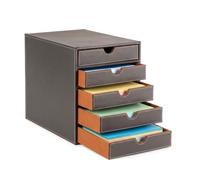 OSCO Faux Leather 5 Tier Paper Sorter A4 Drawer Unit | Document Storage Organiser, Desk Tidy for Home Office, Paperwork Filing Cabinet, 31 x 25 x 34 cm, Brown