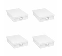 Osco Faux Leather A4 Document Storage Box with Lid, 4 Pack, Stackable Desk Paperwork Organiser for A4 Files Envelopes, Durable Filing Solution for Home or Office, 8.5×25×33.5 cm, White