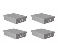 Osco Faux Leather A4 Document Storage Box with Lid, 4 Pack, Stackable Desk Paperwork Organiser for A4 Files Envelopes, Durable Filing Solution for Home or Office, 8.5×25×33.5 cm, Grey