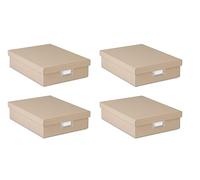 Osco Faux Leather A4 Document Storage Box with Lid, 4 Pack, Stackable Desk Paperwork Organiser for Files Envelopes, Durable Filing Solution for Home or Office, 8.5×25×33.5 cm, Light Taupe