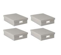 Osco Faux Leather A4 Document Storage Box with Lid, 4 Pack, Stackable Desk Paperwork Organiser for Files and Envelopes, Durable Filing Solution for Home or Office, 8.5×25×33.5 cm, Grey