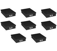 Osco Faux Leather A4 Document Storage Box with Lid, 8 Pack, Stackable Desk Paperwork Organiser for A4 Files Envelopes, Durable Filing Solution for Home or Office, 8.5×25×33.5 cm, Black