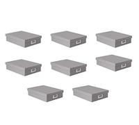 Osco Faux Leather A4 Document Storage Box with Lid, 8 Pack, Stackable Desk Paperwork Organiser for Files Envelopes, Durable Filing Solution for Home or Office, 8.5×25×33.5 cm, Grey