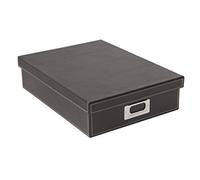 OSCO Brown Faux Leather A4 Box with Lid | A4 Filing | Paperwork Organiser | Document Storage | H8.5 x W25 x D33.5 cm |