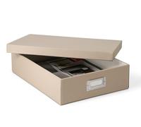 Osco Faux Leather A4 Document Storage Box with Lid, Stackable Desk Paperwork Organiser for A4 Files Envelopes, Durable Filing Solution for Home or Office, 8.5×25×33.5 cm, Light Taupe