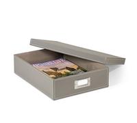 Osco Faux Leather A4 Document Storage Box with Lid, Stackable Desk Paperwork Organiser for A4 Files Envelopes, Durable Filing Solution for Home or Office, 8.5×25×33.5 cm, Grey