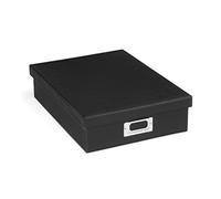 Osco Faux Leather A4 Document Storage Box with Lid, Stackable Desk Paperwork Organiser for A4 Files Envelopes, Durable Filing Solution for Home or Office, 8.5×25×33.5 cm, Black
