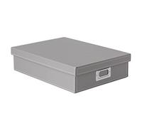 OSCO Grey Faux Leather A4 Box with Lid | A4 Filing | Paperwork Organiser | Document Storage | H8.5 x W25 x D33.5 cm |