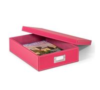 OSCO Faux Leather A4 Document Storage Box with Lid, Stackable Desk Paperwork Organiser for Files and Envelopes, Durable Filing Solution for Home or Office, 8.5×25×33.5 cm, Fuschia Pink