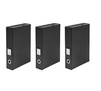 Osco Faux Leather Box File - Paperwork Archive, A4 Document Storage Box with Lock Spring & Press-Stud Fastening, Stylish Home & Office Filing Solution, 37.5×26.5×8 cm, 3-Pack, Black