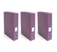 Osco Faux Leather Box File - Paperwork Archive, A4 Document Storage Box with Lock Spring & Press-Stud Fastening, Stylish Home & Office Filing Solution, 37.5×26.5×8 cm, 3-Pack, Purple