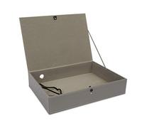 OSCO Grey Faux Leather Box File | Document Storage | Paperwork Archive | Lock Spring | Secured with Fastening Stud | H37.5 x W8 x D26.5 cm |