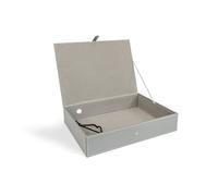 Osco Faux Leather Box File - Paperwork Archive, A4 Document Storage Box with Lock Spring & Press-Stud Fastening, Stylish Home & Office Filing Solution, 37.5×26.5×8 cm, Single, Grey