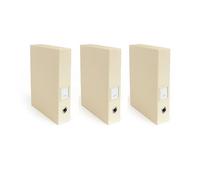 Osco Faux Leather Box File - Paperwork Archive, A4 Document Storage Box with Lock Spring & Press-Stud Fastening, Stylish Home & Office Filing Solution, 37.5×26.5×8 cm, 3-Pack, Cream