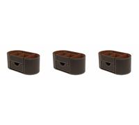 OSCO Faux Leather Desk Organiser with Drawer, Office Desk Tidy, Pen Holder, Makeup Container, Pencil Storage, Stationery Caddy with 6 Compartments, H10 x W23 x D12 cm, 3-Pack, Brown