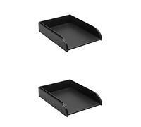 OSCO Faux Leather Letter Tray A4 - Stackable Desk File Organiser Paper Sorter, Office Document Sorter, Paperwork Filing Storage No Risers Required, Black, 2-Pack, 6.3×24.5×33.1 cm