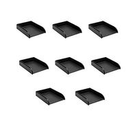 OSCO Faux Leather Letter Tray A4 - Stackable Desk File Organiser Paper Sorter, Office Document Sorter, Paperwork Filing Storage No Risers Required, Black, 8-Pack, 6.5×24.7×33.3 cm
