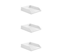OSCO Faux Leather Letter Tray A4 - Stackable Desk File Organiser Paper Sorter, Office Document Sorter, Paperwork Filing Storage No Risers Required, White, 3-Pack, 6.3×24.5×33.0 cm