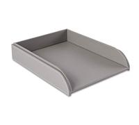 OSCO Faux Leather Letter Tray A4 - Stackable Desk Organiser Paper Sorter, Office Document Filing Storage, Grey, Single, 6.3×24.5×33.0 cm