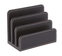 OSCO Brown Faux Leather Letter Holder | Mail Sorter | Post Rack | Envelope Organiser | Document Stand | Desk File Storage | Display Slots | H14 x W17.5 D10 cm |