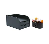 Osco Faux Leather Office Set - Black (SET08) - 2 Drawer Papersorter and Desk Organiser