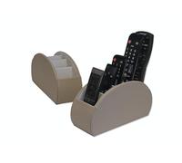 Osco Faux Leather Remote Organiser - 5 Sections/Compartments for Remotes, Pens, Make-Up, Office Accessories - Desk, Sofa or TV Stand Storage, Light Taupe (12×22.5×7.8 cm)