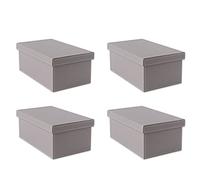 Osco Faux Leather Stackable Media Storage Box, Holds up to 26 DVDs, Blu-rays, CDs - Durable Wipe-Clean Finish - Space-Saving Shoe & Media Storage Container, 4 Pack, Grey
