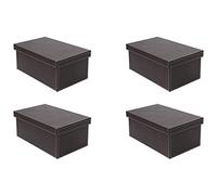 Osco Faux Leather Stackable Media Storage Box, Holds up to 26 DVDs, Blu-rays, CDs - Durable Wipe-Clean Finish - Space-Saving Shoe & Media Storage Container, 4 Pack, Brown