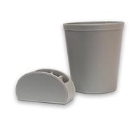 Osco Faux Leather Two Piece Office Set - Waste Bin and Remote Organiser - Grey