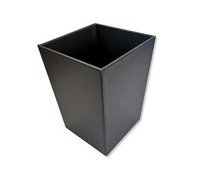 OSCO Faux Leather Waste Bin 12 L, Square Slim Office & Home Bin, Leather Finish Wastepaper Basket, Desk, Bathroom Rubbish Container, Stylish & Wipe-Clean Design, Black