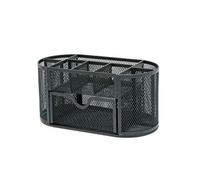 OSCO Graphite Wiremesh Organiser with Drawer | Desk Tidy | Pen Holder | Office Storage | Pencil Storage | 8 Compartments | Stationery Caddy | H10.5 x W22 x D11 cm |