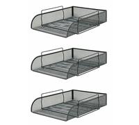OSCO Graphite Wiremesh Stacking Letter Tray | 3 Pack | A4 Portrait | Easily Stackable | Desk File Organiser | Office Document Sorter | Paperwork Filing | No Risers Required | H8 x W27 D33 cm