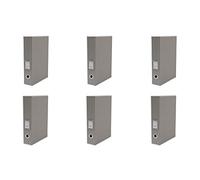 OSCO Grey Faux Leather Box File | 6 Pack | Document Storage | Paperwork Archive | Lock Spring | Secured with Fastening Stud | H37.5 x W8 x D26.5 cm |