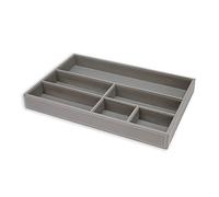 OSCO Grey Faux Leather Drawer Organiser | Valet Tray | Drawer Tidy | Drawer Divider | Jewellery Display | Stationery Storage | H4 x W34 x D22.5 cm |