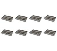 OSCO Grey Faux Leather Drawer Organiser Tray - Modern Minimalist Stationery & Jewellery Display - Drawer Tidy Tray for Office, Home & Bedroom - H4 × W34 × D22.5 cm, 8 Pack