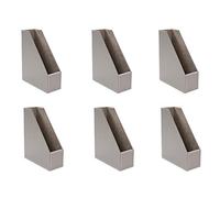 OSCO Grey Faux Leather Magazine File Holder A4 6 Pack - 10 cm Wide Desk Organiser, Document & Brochure Storage, Shelf Tidy with Felt Base
