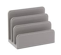 OSCO Grey Faux Leather Letter Holder | Mail Sorter | Post Rack | Envelope Organiser | Document Stand | Desk File Storage | Display Slots | H14 x W17.5 D10 cm |