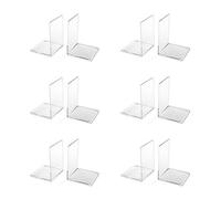 OSCO High Gloss Bookends with Clear Rubber Pads Non Slip, Stylish Acrylic Plastic Book Supports for Desk, Office, Shelf, Home, Modern Design, H21.2 x W16 x D15 cm, 6 Pair, Clear (Medium)