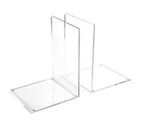 OSCO High Gloss Bookends with Clear Rubber Pads Non Slip, Stylish Acrylic Plastic Book Supports for Desk, Office, Shelf, Home, Modern Design, H21.2 x W16 x D15 cm, Clear (Large)
