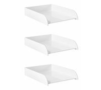 OSCO High Gloss White Plastic Stacking Letter Tray | 3 Pack | A4 | Easily Stackable | Desk Organiser | Paper Storage | Document Sorter | No Risers Required | H6 x W24.5 x D33 cm