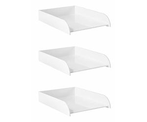 OSCO High Gloss White Plastic Stacking Letter Tray | 3 Pack | A4 | Easily Stackable | Desk Organiser | Paper Storage | Document Sorter | No Risers Required | H6 x W24.5 x D33 cm