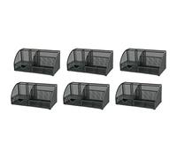 Osco Large Wiremesh Desk Organiser, Metal Mesh Pen Pot Desk Tidy with 7 Compartments & Single Drawer, Desktop Stationery Storage for Office & Home, 6 Pack, Graphite